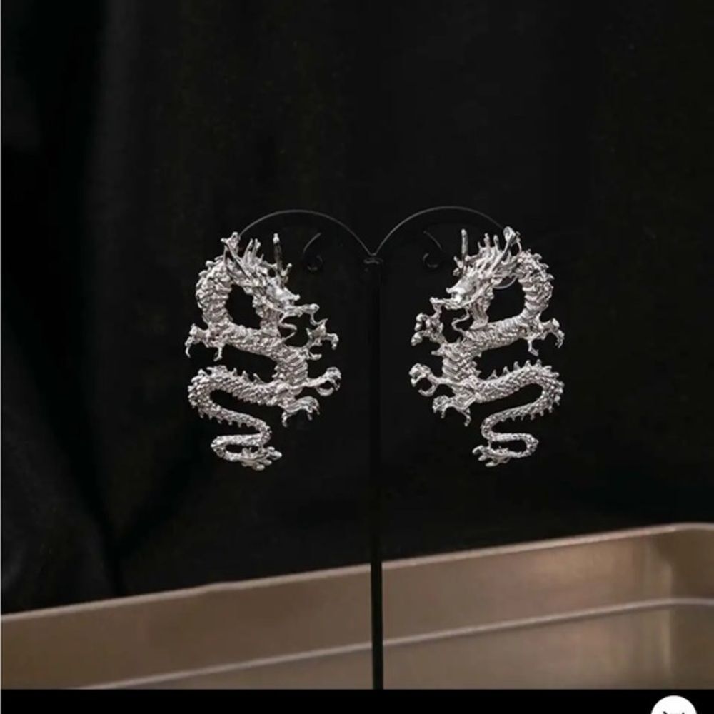 Silver Gold Dragon Chinese New year Totem Earrings